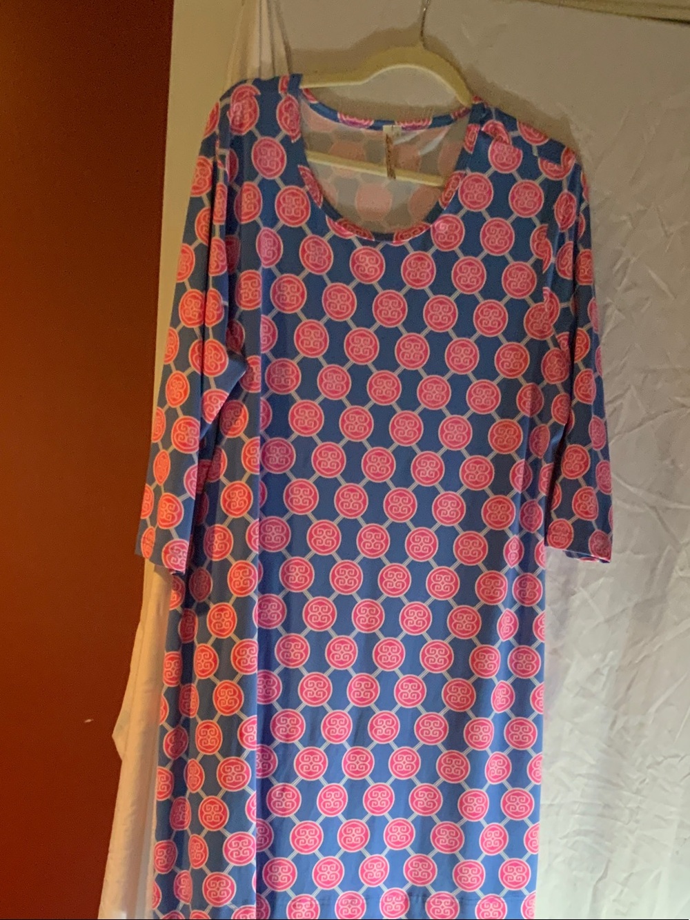 Lulu-B Blue Dress with Pink Circular Print